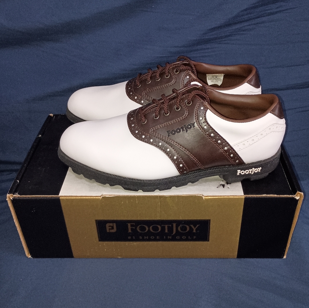 NEW Mens FootJoy GreenJoys White Brown Spiked Golf Shoes Size 8 1/2 M